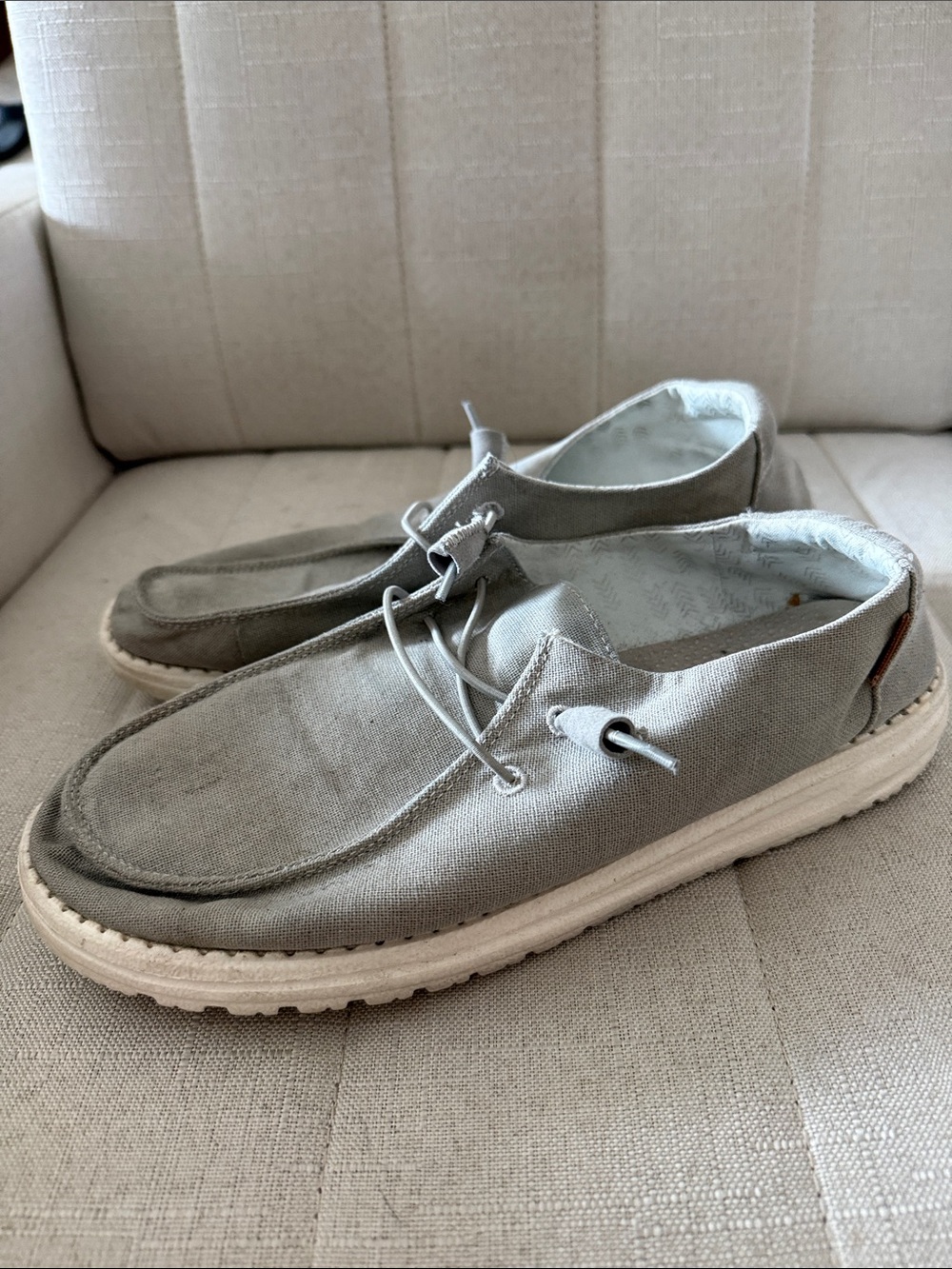 Hey Dude Women's Light Gray Canvas Slip-On Loafers